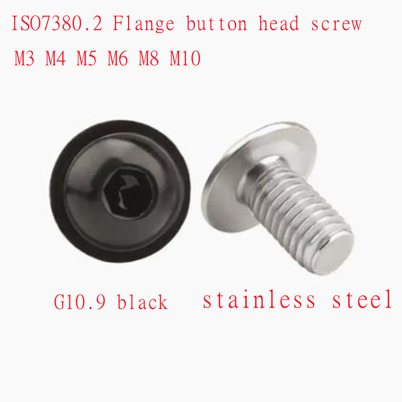 5/10/20PCS Flange button head screw M2 M2.5 M3 M4 M5 M6 M8 304 Stainless Steel Black grade 10.9 washer allen cap head screw