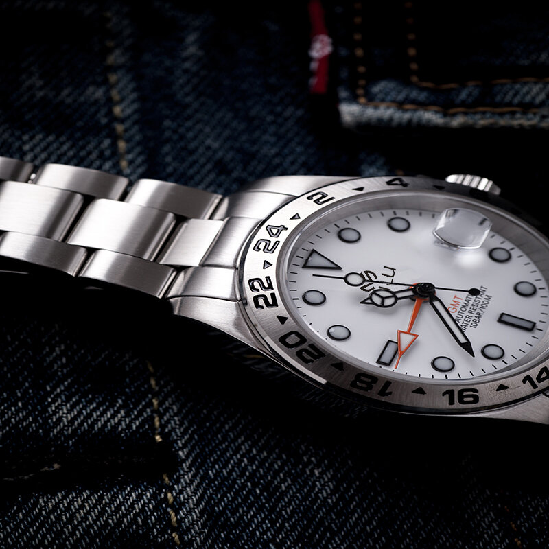 Jam tangan petualang pria, arloji Mekanikal otomatis Stainless Steel kasual bisnis, jam tangan modis tahan air safir baru 2024