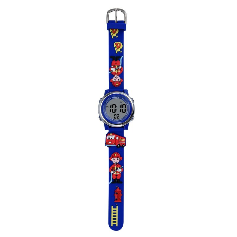 UTHAI dziecięcy sportowy elektroniczny zegarek z cyframi kreskówka strażak 3ATM wodoodporny budzik zegarki LED dla dzieci chłopca