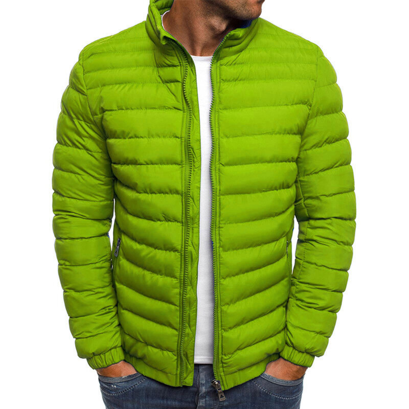 Jaqueta masculina de gola alta com zíper, casaco acolchoado acolchoado, casacos grossos, casacos casuais da moda, outwear inverno quente, marca