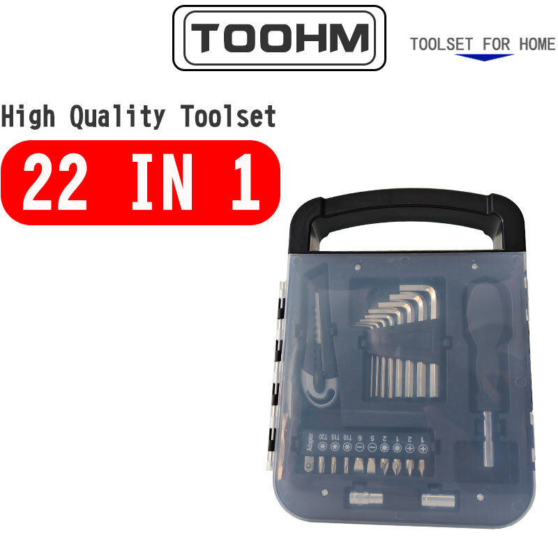Toohm-家庭用工具セットボックス、22 in 1ホームツールキットボックス、機能ハンド、ドライバービット、六角キー、ナイフソケット、YG317-2