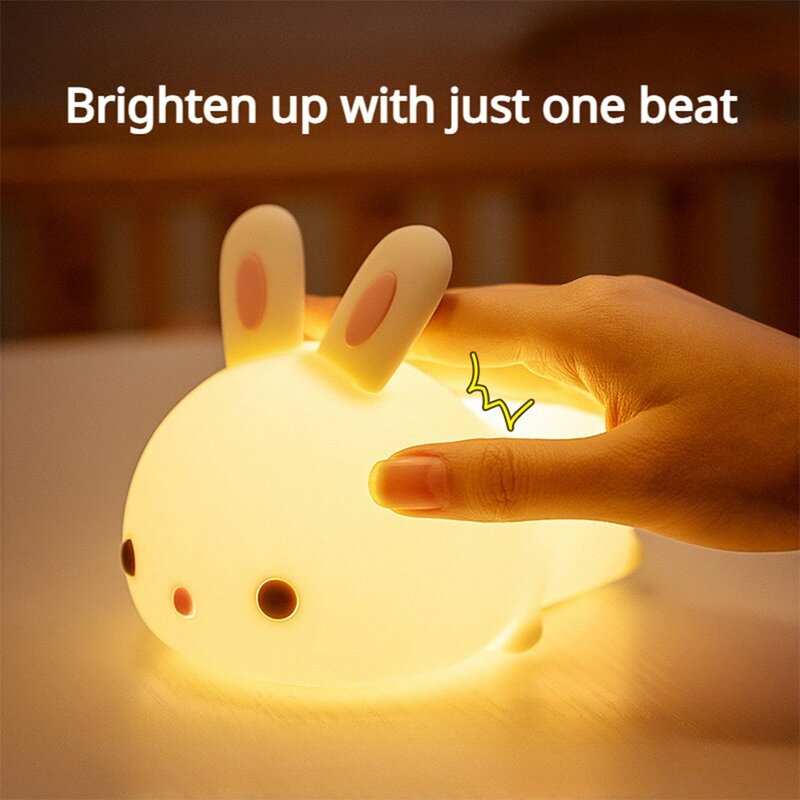 LED 토끼 야간 조명, 리모컨 조도 조절 충전식 실리콘 토끼 램프, 아기 장난감 선물, 터치 센서