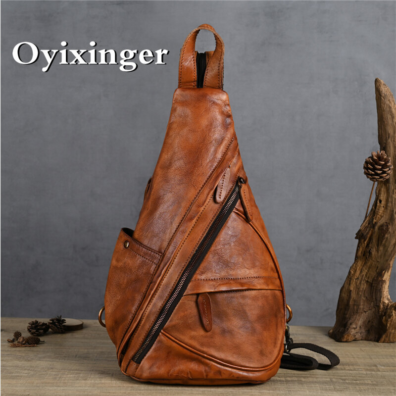 OYIXINGER-Bolso de hombro Vintage de cuero genuino para hombre, bandolera de piel de vaca, versátil, mochila de viaje multiusos, nueva moda