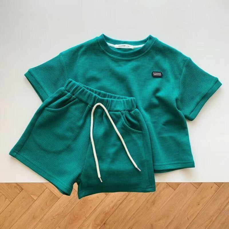 Детский летний костюм новая Корейская версия футболка с коротким рукавом и шорты для мальчиков комплект из двух предметов для девочек повседневный комплект одежды для малышей