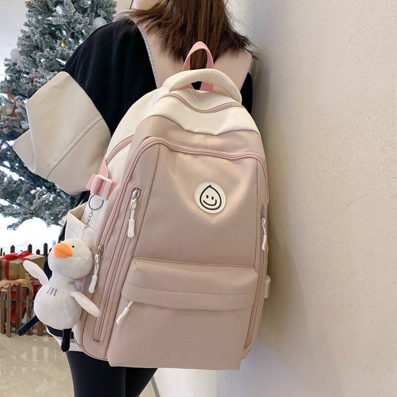 Tas punggung kuliah lucu perempuan, ransel buku perjalanan nilon tas santai wanita tas Laptop pria wanita tas sekolah