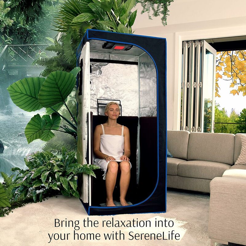 SereneLife Przenośne, pełnowymiarowe domowe spa na podczerwień| Sauna dla jednej osoby| z podgrzewaną podnóżkiem i przenośnym krzesłem
