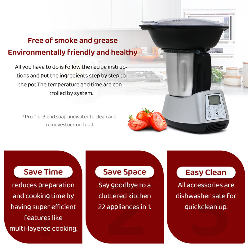 Smart Multifunctional Food Processor,WiFi Built-In,All in 1,Blending,Steaming,Weighing,Mixing,Emulsifying,Chopping,Kneading
