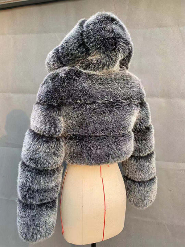 Zadorin Hoge Kwaliteit Furry Cropped Faux Bontjassen En Jassen Vrouwen Pluizige Top Jas Met Capuchon Winter Bont Jas Manteau femme