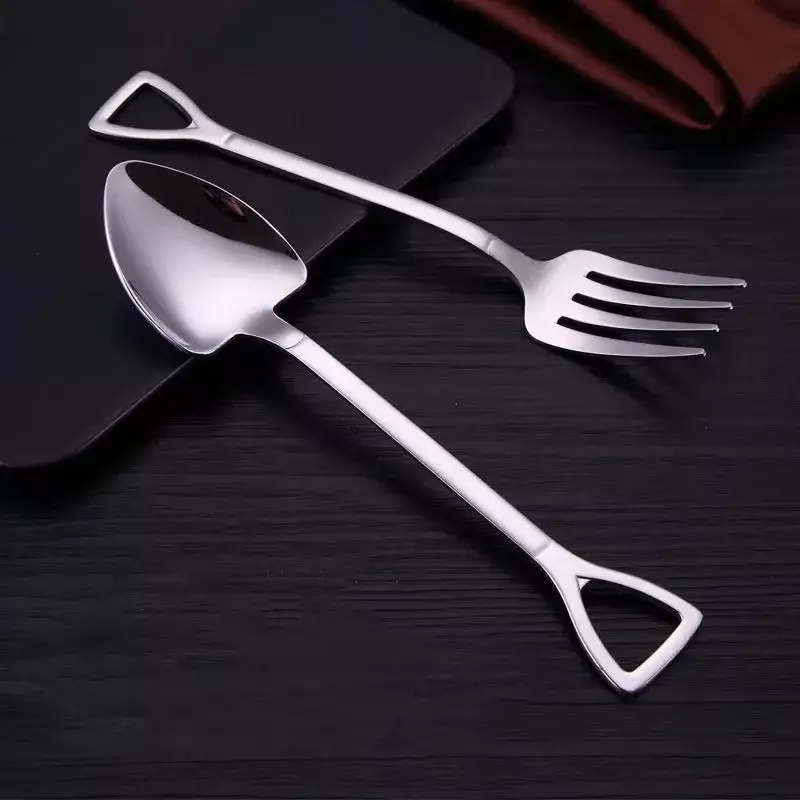 Vajilla de acero inoxidable con forma de pala para niños, tenedor creativo, cuchara para comer, nuevo