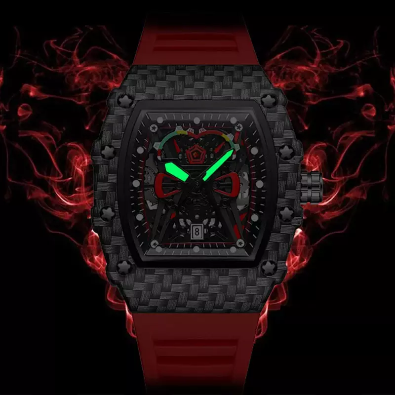 Factory Dropshipping Watch For Men Sport Red Rubber Quartz Watches Business Fashiong High Quality Tonneau Mille Wristwatch Gift