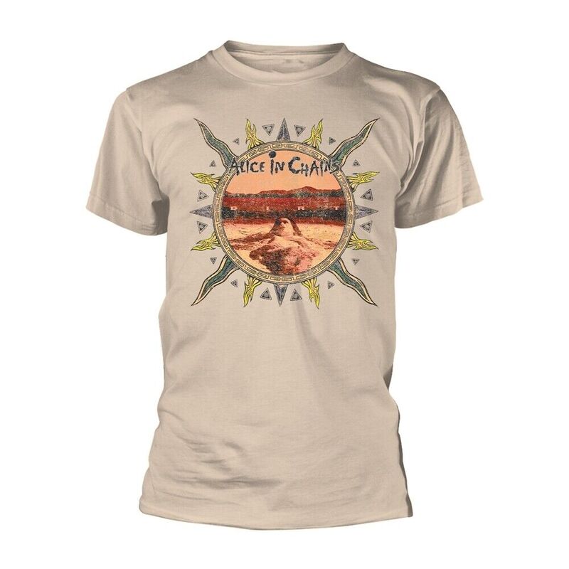 Alice in Chains-Sujeira Vintage Sun Natural Camiseta, Front Back Print, X grande, Natural