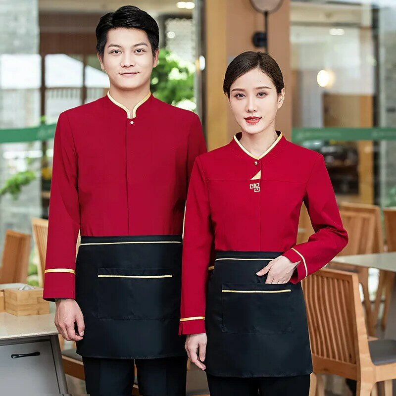 Hotel Restaurant Catering Waiter Workwear Long-Sleeved Clothing Tea House Food Delivery Hot Pot Restaurant Restaurant Autumn and