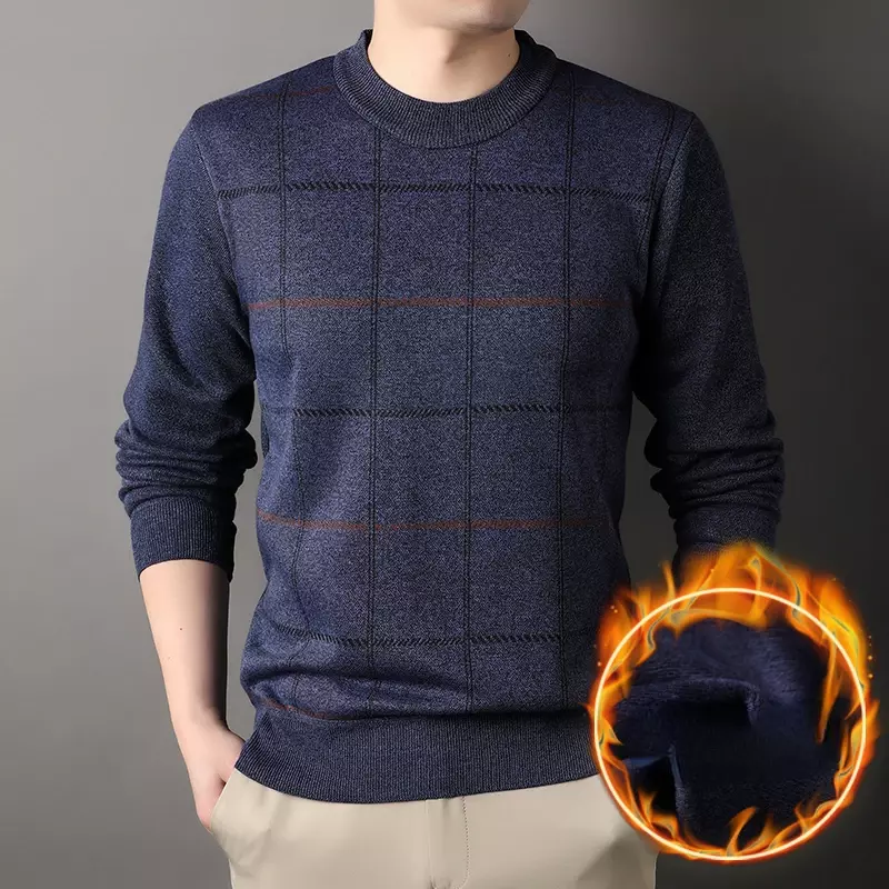 Пуловер мужские свитера 2023 корейский Повседневный теплый вязаный свитер мужской стрейчевый плотный свитер с круглым вырезом облегающие вязаные топы B67
