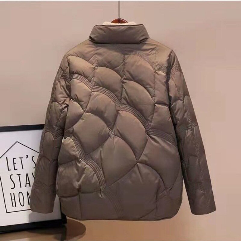Autumn Winter Women's Simple Down Cotton Coats Solid Color Stand Collar Lightweight Parkas Female Clothes Cotton-padded Clothes