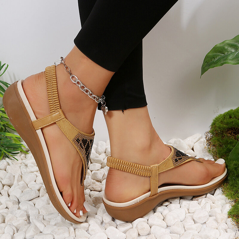 Summer New Fashion Open Toe Thick Sole Increased Muffin Bottom One Word Buckle Comfortable Breathable Thong Toe Women's Sandals