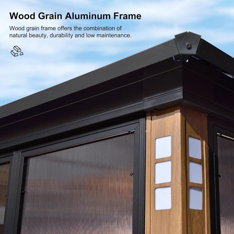 12' X 14' Patio Hardtop Gazebo Double Top Outdoor Screen House Aluminum Solarium Backyard Sun Room with Detachable Windows