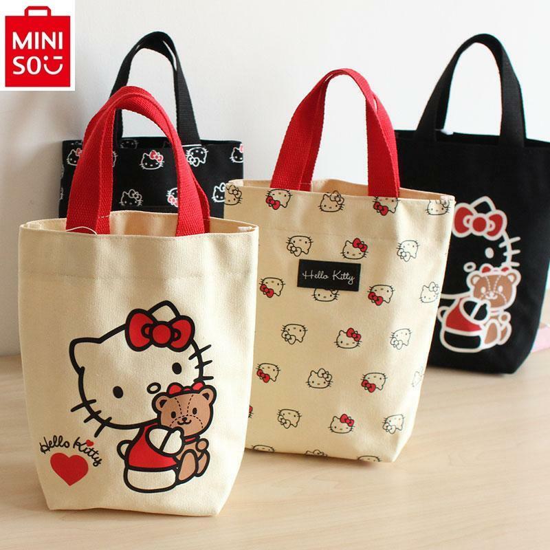 MINISO Hello Kitty Cartoon Anime Print Hand in Hand with Handbag Student Canvas Cute Handbag