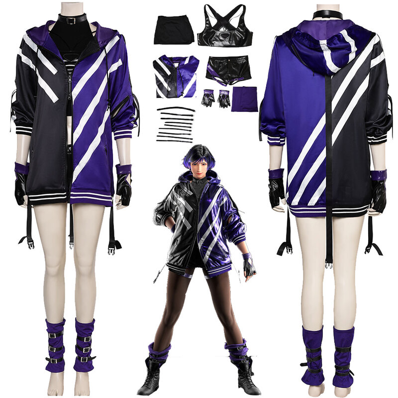 Disfraz del juego de Cosplay Reina Tekken 8 para mujer, chaleco, abrigo, pantalones, ropa para adultos, trajes de fantasía, traje de fiesta de Carnaval de Halloween
