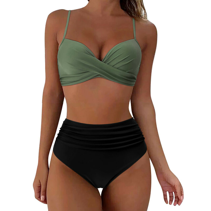 Conjunto de Bikini con realce para mujer, traje de baño de dos piezas de cintura alta con estampado Floral, ropa de playa para verano, 2023