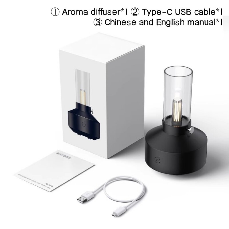 데스크탑 레트로 공기 가습기 촛불 가습기, 음소거 150ML 에센셜 오일 디퓨저, 가정 침실용 USB 아로마 테라피 기계