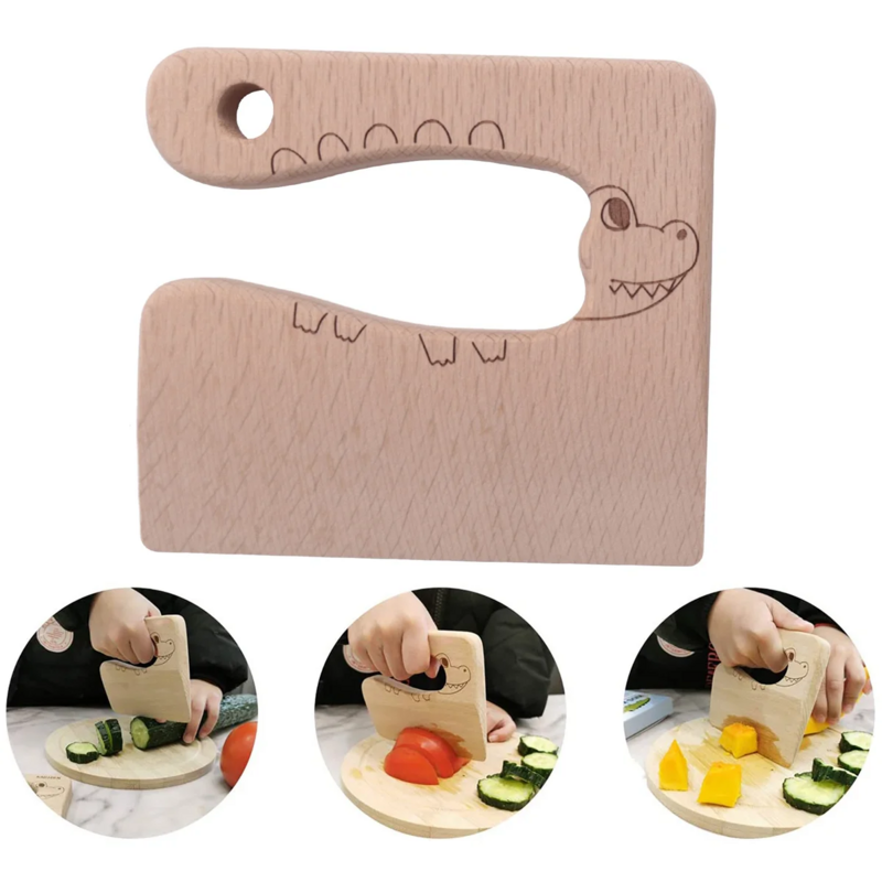 Cuchillo de madera seguro para niños, utensilio para cocinar y cortar verduras y frutas, 2 piezas