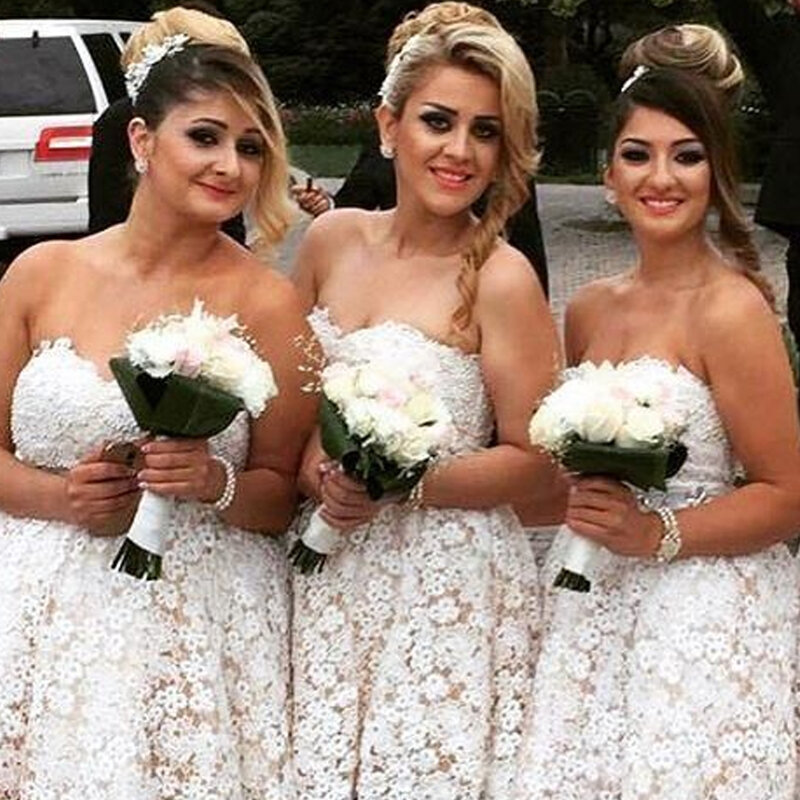 Fashion Lace Mini Bridesmaid Dresses Sexy Sleeveless Sweetheart Neck Wedding Party Gown Off-Shoulder Maid Of Honor Dress