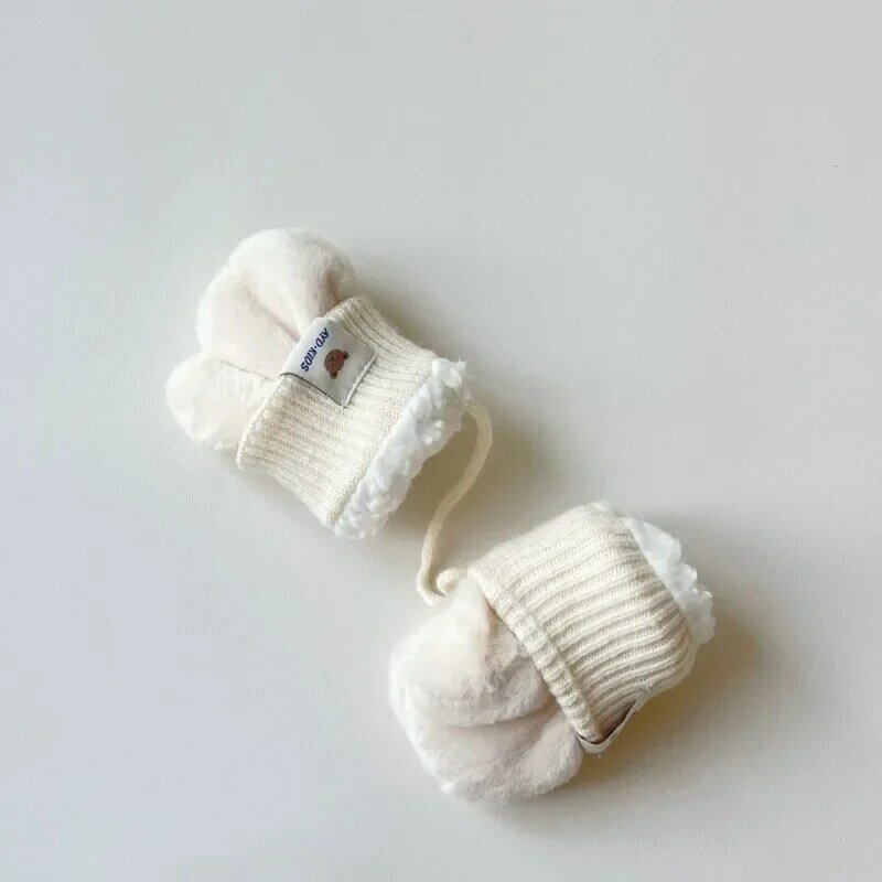 Zimowe rękawiczki dla dzieci prostota jednolita seria kolorów rękawiczki dziecięce dla noworodka zagęścić pluszowy królik ciepłe akcesoria dla dzieci
