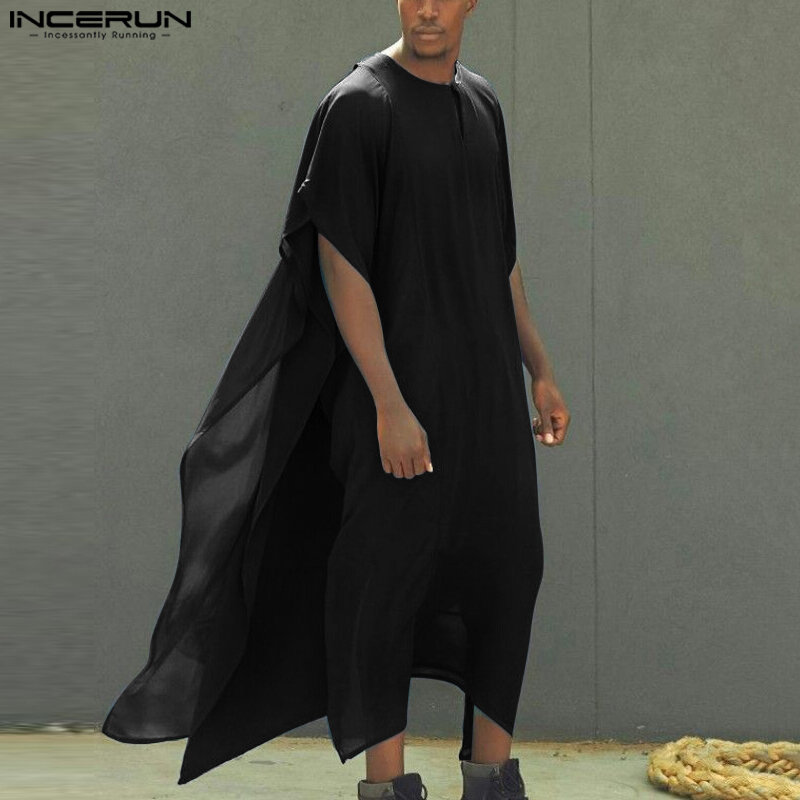 INCERUN-túnica masculina de kaftan árabe, estilo longo, manga curta sólida, casual Jubba Thobe, estilo muçulmano, novo, em 2022