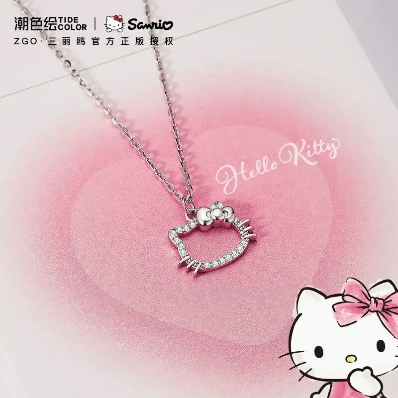 Collar Kawaii de Hello Kitty Sanrio para mujer, cadena de cuello de cristales de aleación, colgante Y2K, cadena de clavícula exquisita, accesorios de regalo