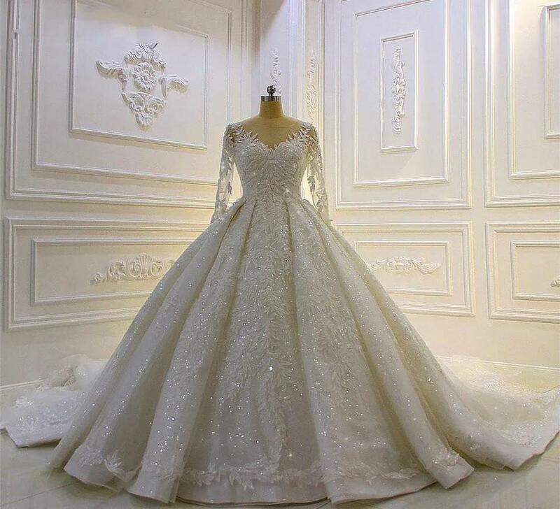 Сдержанные Свадебные платья с длинным рукавом, искусственное украшение на шею, кружевные блестки с аппликацией, модель 2024