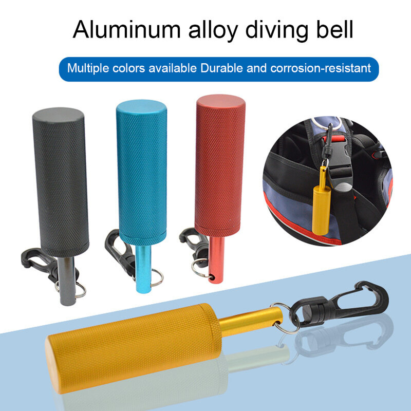 Sonajero de seguridad para buceo, campana de señal con gancho rápido giratorio de 360 °, campana subacuática de aleación de aluminio, equipo de buceo