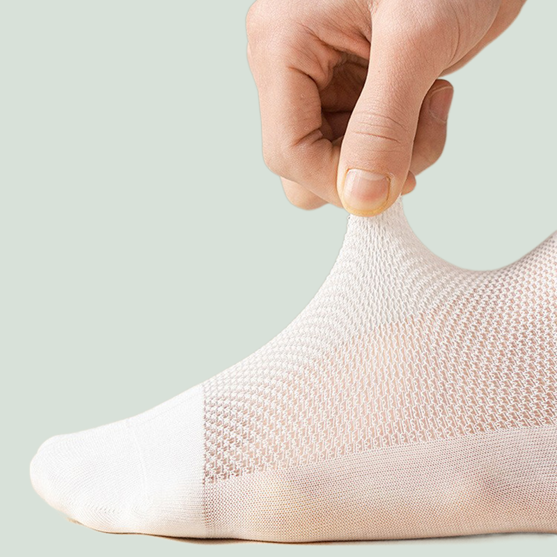 ถุงเท้าข้อต่ำผู้ชายสีพื้น5คู่ถุงเท้ากีฬาตาข่ายสีขาวระบายอากาศได้ดีแบบบางสำหรับฤดูร้อน