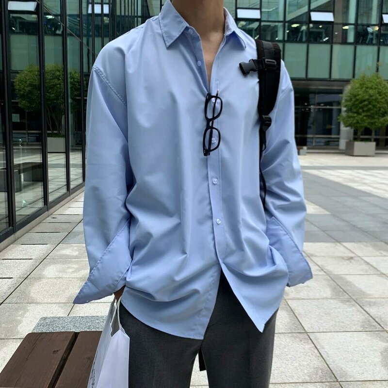 Camisa de manga comprida masculina com efeito avançado, jaqueta casual, solta e na moda, primavera e verão