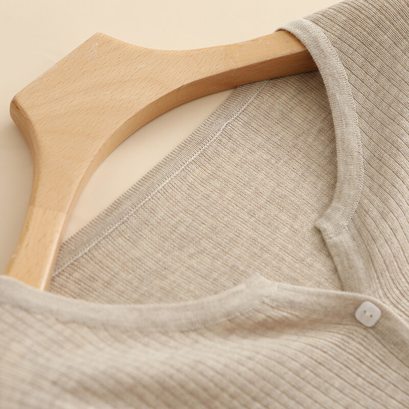 Cardigan à col rond pour femme, tricot boutonné, chemise climatisée, manteau fin, manches longues, protection solaire, été, nouveau, 2024