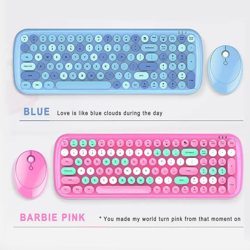 Caderno 2 em 1 teclado sem fio mouse combos 2.4g número sem fio almofada rosa redondo punk mini teclado e mouse kit