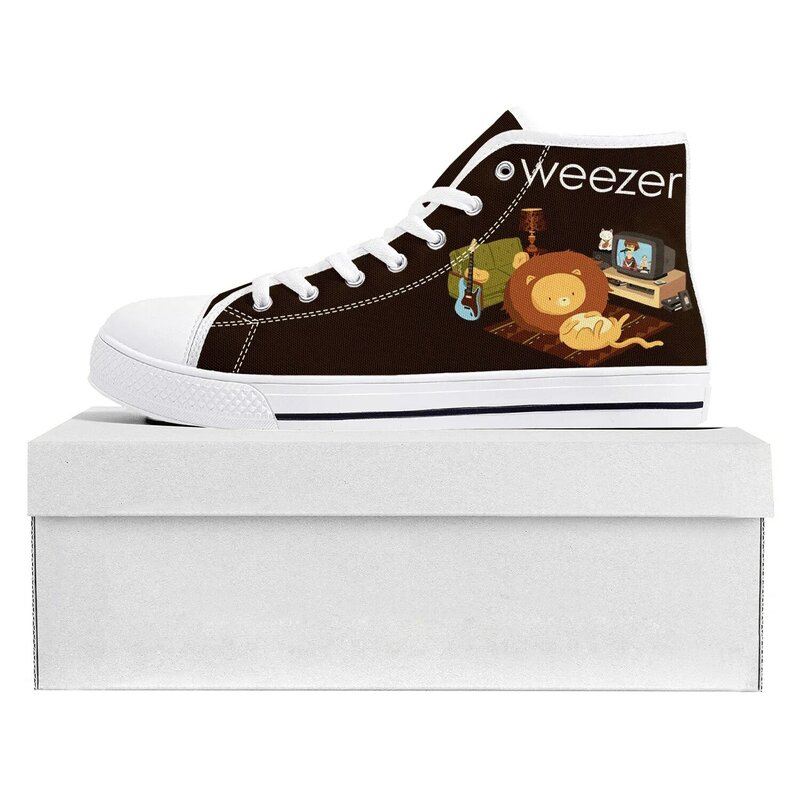 Женские и мужские холщовые кроссовки Weezer, высокие кроссовки в стиле рок-группы, повседневная обувь для пары, Белая обувь на заказ