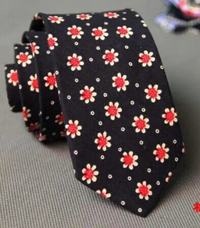High Quality Soft 6CM Cotton Flower Slim Tie Men's Narrow Neck Tie for Casual Party Classic Skinny Necktie