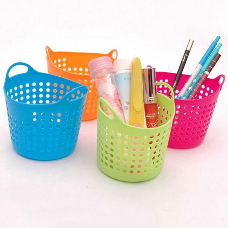 Mini soporte de plástico para bolígrafos, cesta de almacenamiento de escritorio, cosmética, Organizador