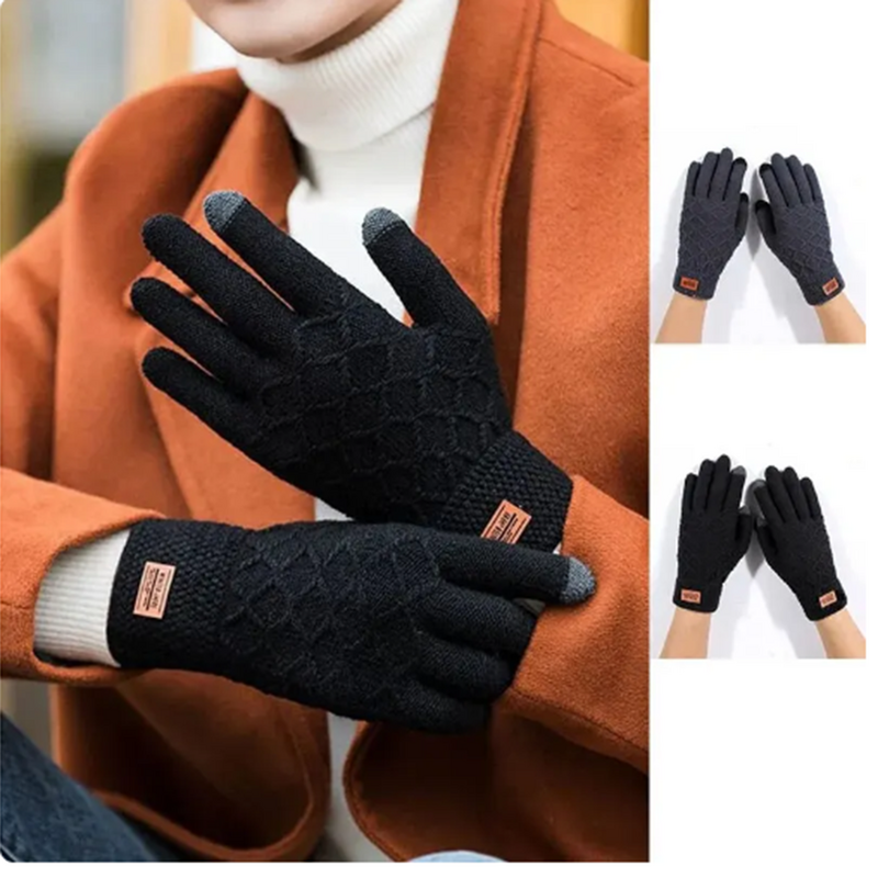 Winter Keep Warm Touch Screen Plus Velvet Inside Suede Mens Gloves Fashion Simple Solid Thicken Man Outdoor Cycling Drive 2023