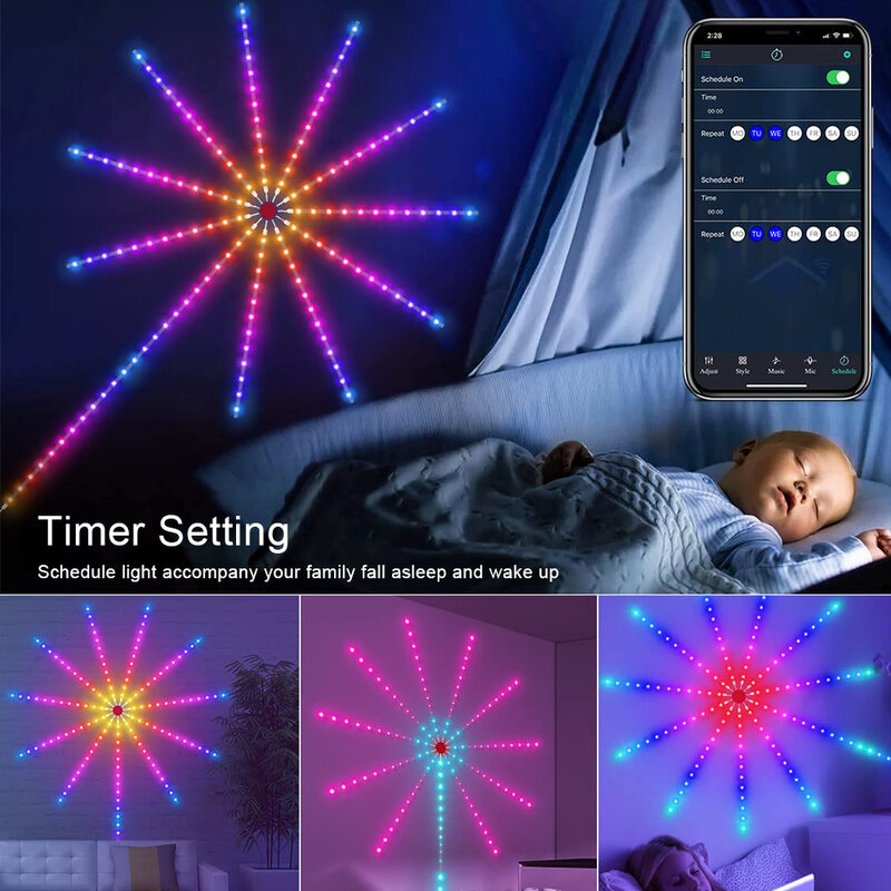 Traum farbe RGB wechselndes Feuerwerk LED-Streifen Licht Fernbedienung Musik synchron isation Bluetooth-Lichter für Weihnachten Schlafzimmer Dekor 5V USB