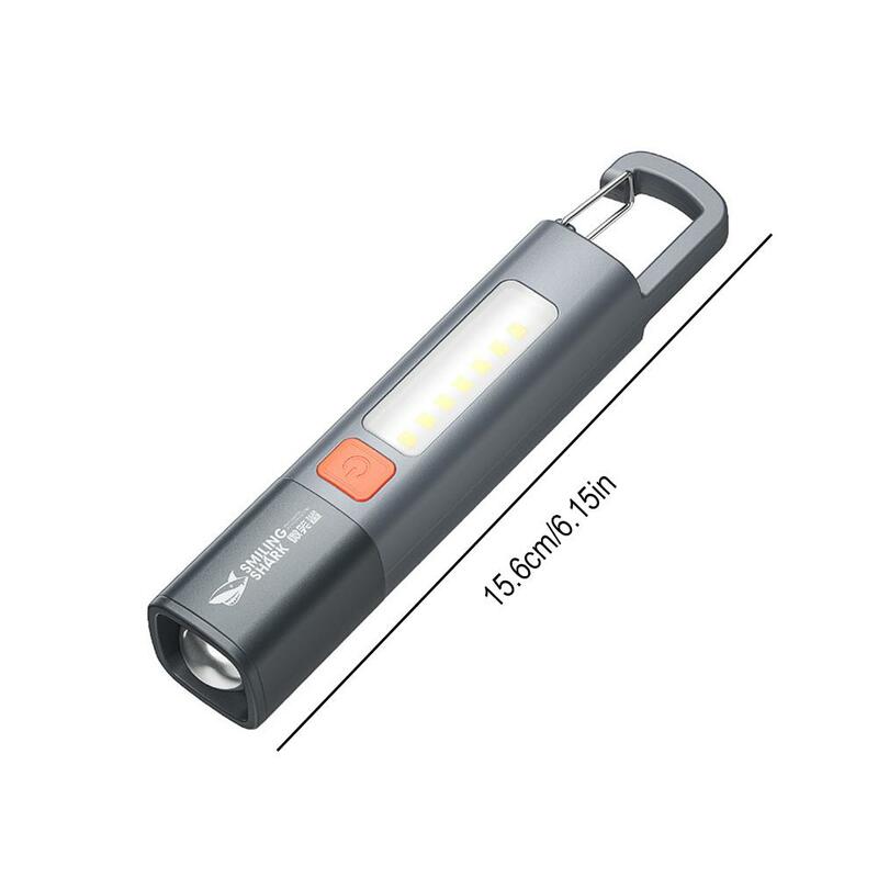 Linterna LED portátil XPE superbrillante con gancho, luz lateral COB, luz de Camping, recargable por USB, con zoom, resistente al agua