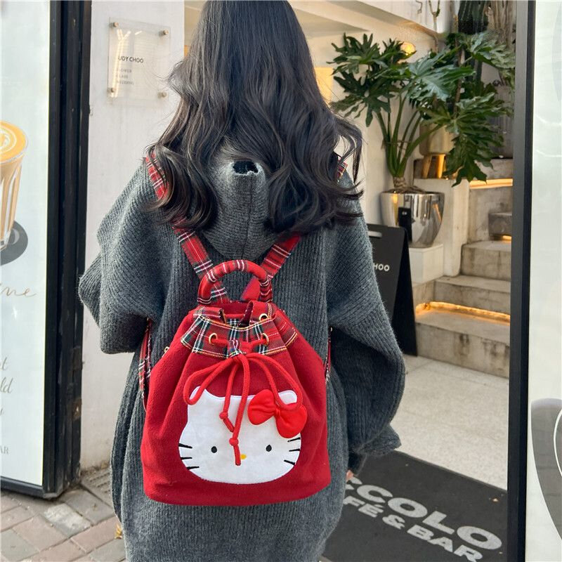 Sanrio Hello Kitty czerwone torby Cartoon boże narodzenie Mini plecaki dziewczyna japoński koreański styl torebka Vintage na ramię Y2k moda torebka