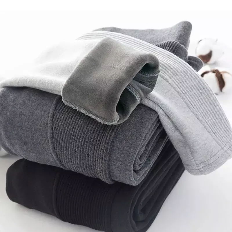 Mallas grises de algodón puro para mujer, pantalones de otoño e invierno, versión coreana