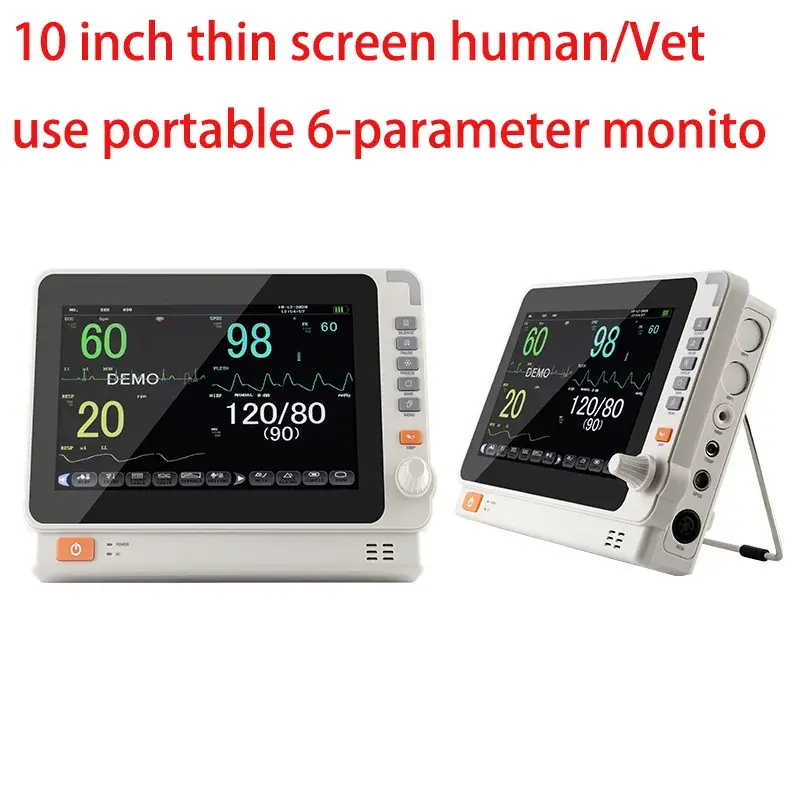 10-calowy człowiek/weterynarz używa przenośnego 6-parametrowego monitora ekg/NIBP/PR/SPO2/RESP/TEMP monitor pacjenta monitora funkcje życiowe