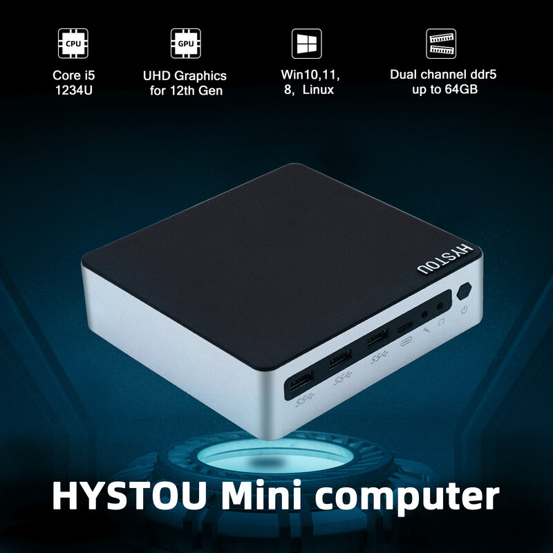Hystou-intel Core i3 Mini PCプロセッサ,8140u cpu,HD-MI世代,Windows 10, 11 pro,ddr5,m.2,ssd,dp,4k,デスクトップ
