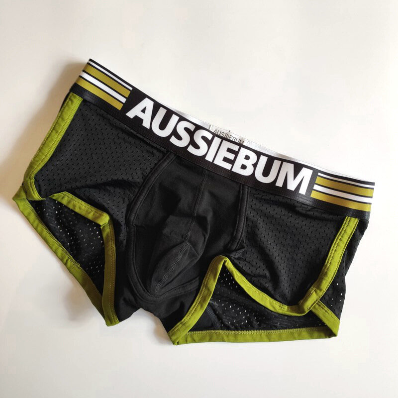AUSSIEBUM-Culotte en maille respirante à angle plat pour homme, sac convexe en U, tissu design