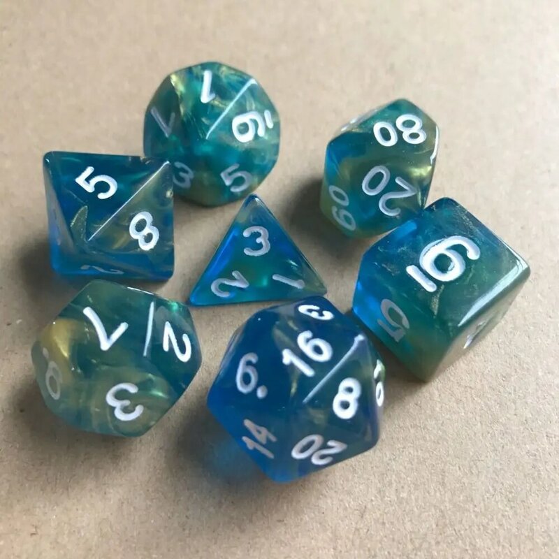 7 buah set dadu akrilik kualitas tinggi dua warna biru ungu polihedral dadu polihedral set dadu Digital dua warna Pesta