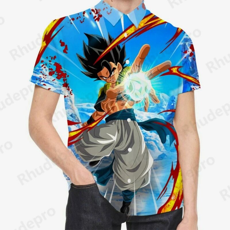 2024 Social Shirt Seaside Trip Men's Original Shirts Oversized Dragon Ball Z Blouse Summer Male Clothes Vegeta Streetwear Anime