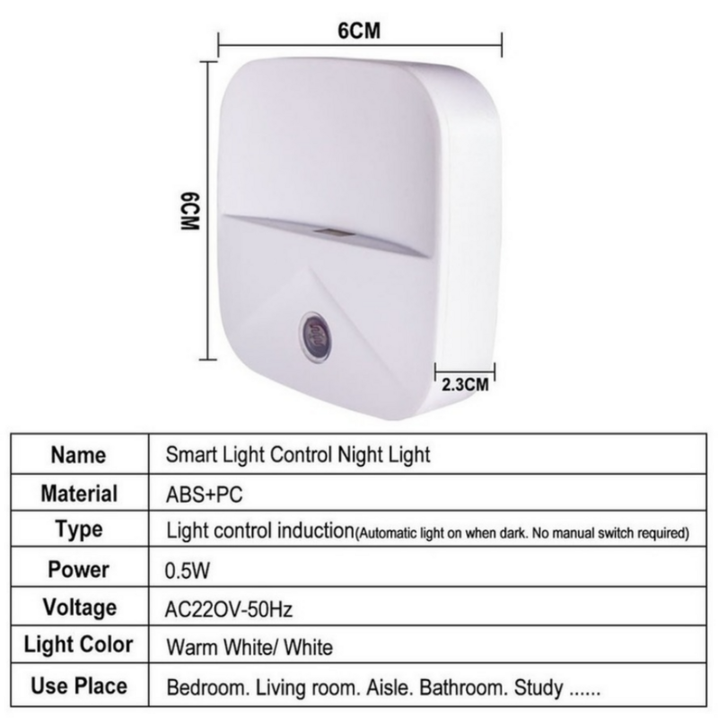 Luz LED nocturna inteligente con Control de luz, lámpara de ahorro de energía enchufable, enchufe europeo, cocina, baño y dormitorio