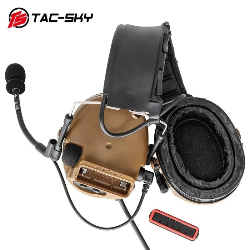 TS TAC-SKY COMAC III 전술 헤드셋, 청력 보호 소음 차단 헤드폰, U94 PTT 및 ARC 헬멧 마운트 어댑터 포함